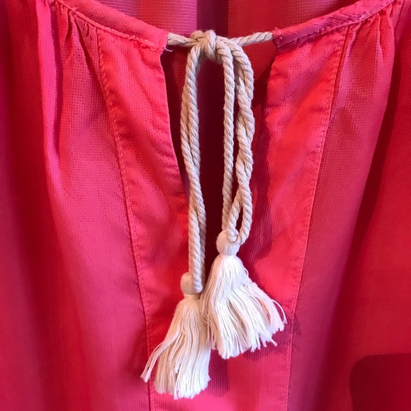 WOO Cotton Coral Fringe Kaftan Peasant Tunic Top or Beach Cover Up Sz L - Picture 4 of 9